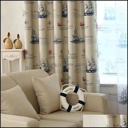 Ready Made Nautical Style Vintage Print Ship Pattern Curtains And Drapery For Living Room Bedroom Kitchen Door Window Treatments Drop Delive