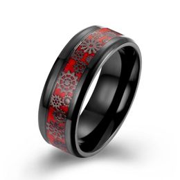 Cluster Rings Vintage Jewellery Titanium Steel Mosaic Thin Foil Gear Design Red Black Carbon Fibre Men RingCluster