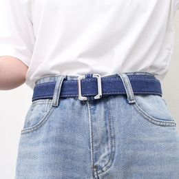 Belts Casual Canvas Blue For Women Men Metal Buckle Waist Strap Fashion Students Jeans Trouser Waistband