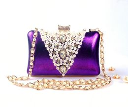 Вечерние сумки Женщины фиолетовая жемчужная цепная сумка для коктейльной вечеринки дамы золотой ручной вышитый кошелек для вышивки ручной работы.
