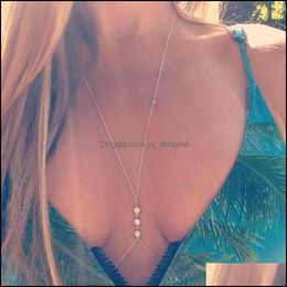 Belly Chains Body Jewelry Charming Sexy Chain Necklace Gold Elegant Summer Crystal Rhinestone Crossover Waist Beach Boho Drop Delivery 2021