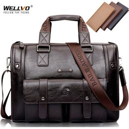 Briefcases Men Leather Black Briefcase Business Handbag Messenger Bags Male Vintage Shoulder Bag Men's Large Laptop Travel Bags XA177ZC 230703