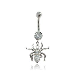 S925 Silver Spider Belly Button Ring 14G CZ Navel Barbell Body Piercing Screw Navel Bars