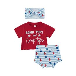 Clothing Sets 2022-04-06 Lioraitiin 0-24M Born Infant Baby Girl 3Pcs Independence Day Short Sleeve Letter Printed Red Shirt ShortsClothing