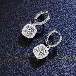 Dangle & Chandelier Silver 925 Original Total 2 Carat D Colour Diamond Test Past Moissanite Drop Earrings Square Gemstone Wedding For WomenDa