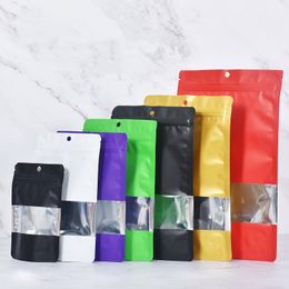 Thick Color Aluminum Foil Self seal Bag With Window Food Nut Supermarket Display snack Window Show Package Sealed Bag LX4707