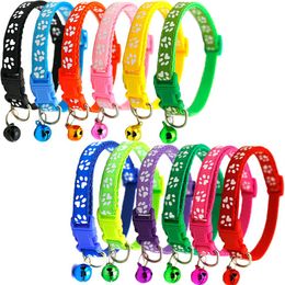 Footprint collars Pet Patch Dog Collar Cat Single with Bell Easy to Find leashes Length Adjustable256H