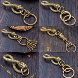 New Handmade Brass Solid Snake Pendant Keychain KeyRing EDC Accessories Original Cosplay Keychain Pendant Christmas Gift 201006