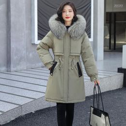 Women's Down & Parkas 2022 Winter Thicken Women Long Casual Fur Collar Hooded Warm Cotton Paddded Coat Outwear Female Wool Liner Jacket Kare