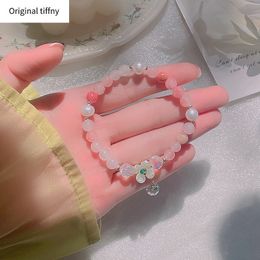 Natural Stone Beaded Bracelet Pink Girl Heart Ins Fresh Korean Fashionable Wholesale Bracelets Mix Colour Y220429