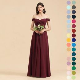 2022 Summer Bohemian Burgundy Bridesmaid Dresses Modern A Line Off Shoulders Long Chiffon Boho Maid Of Honor Gowns Custom-Made 50 Colors BM3003 0702