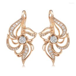 Stud Kinel Luxury Boho 585 Rose Gold Earrings For Women Micro-wax Inlay Natural Zircon Crystal Flower Bridal Wedding Jewellery Moni22