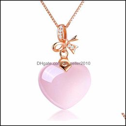 Pendant Necklaces Sier Cute Sweet Pink Crystal Gemstone Necklace For Women Rose Quartz Heart Drop Delivery 2021 Jewellery P Dhseller2010 Dh6Hl