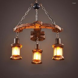 Pendant Lamps Retro Hanging Lamp Old Ship Wood Chandelier Restaurant Dining Room Living Light El Cafe Decoration Glass DroplightPendant