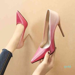 Dress Shoes Designer Korean Version Pointed High Heels Women Fashion Gradient Color Shallow Mouth Stiletto Pumps Office Summer