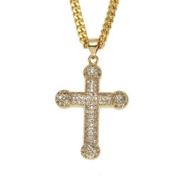 Pendant Necklaces Hip Hop CZ Stone Paved Bling Out Gold Cross Pendants Necklace For Men Rapper Jewellery 24" Cuban ChainPendant PendantPe
