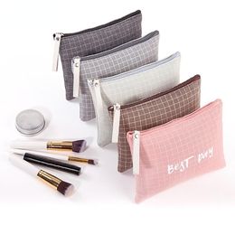 Cosmetic Bags & Cases Fashion Organiser Bag Canvas Letter Plaid Prints Makeup Travel Women Necessary Lipstick Toiletry