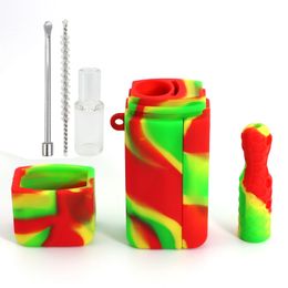 Smoking Multi-function Colorful Silicone Catcher Taster Bat One Hitter Kit Dry Herb Tobacco Wax Oil Rigs Spoon Nails Tip Straw Portable Hanging Rope Brush DHL Free