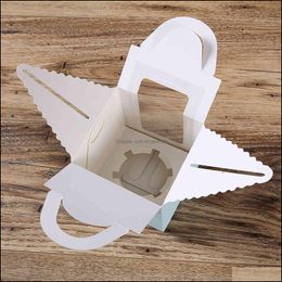 50Pcs Cupcake Box With Window And Handle Carrier Small Cake Gift Container For Bakery Wedding Party Birthday Supply L23 Drop Delivery 2021 C
