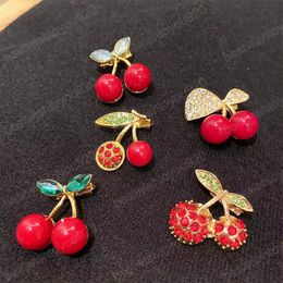 Cute Cherry Brooches Red Metal Crystal Backpack Clothes Sweater Lapel Pin Romantic Jewelry Gift for Women Girls Friends