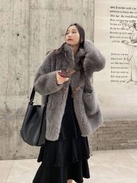 New winter fake fur and mixed coat lamb sheared integrated cardigan thickened medium long women T220716