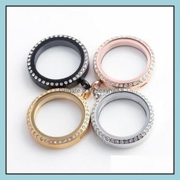 Lockets Necklaces Pendants Jewelry 25Mm 316 Stainless Steel Floating Locket With Snake Chains Crystal Glass Frames Memory Floatings Charms
