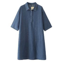 Plus Size Dresses Denim Shirt For Women Clothing Fashion Half Sleeve Hem Slit Temperament Dress Summer G5-6870Plus