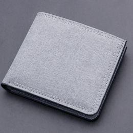 Wallets Men's Short Horizontal Square Canvas 2 Fold Solid Color Buckle Wallet Denim Unmarked Sewing Thread Ultra Thin Card HolderWallets