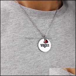 Pendant Necklaces Pendants Jewellery Fashion Vegan Necklace With Crystal For Women Men Stainless Steel Round Vegetarian Symbol Lifestyle Dro