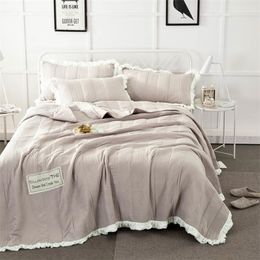 Nordic Light Coffee Quilting Summer Quilt Bedspread Set 3Pc Blankets 250x250cm ing Bed Covers Y200417