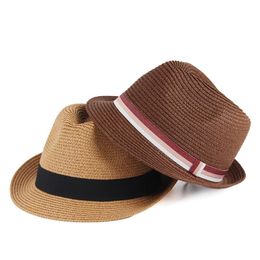 Berets Men Women Couples Gentlemen's Small Top Hat Short-brimmed Straw Party British Jazz Can Crush Panama Style Sun HatBerets