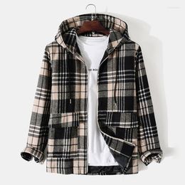Men's Jackets Men Clothing 2022 Autumn Winter Woollen Cloth Fashion Casual Hooded Long-sleeved Plaid Jacket