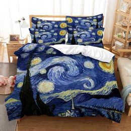 Oil Painting Van Gogh Star Sky Bedding Set Queen King Size Bedroom Decor Quilt Cover Pillowcase 2/3 Pcs Bed Linen Home Textile
