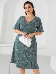 Plus Size Dresses Casual Summer Beach Dress 2022 Ladies V Neck Short Sleeve Female Clothing Xl-5Xl Women'S