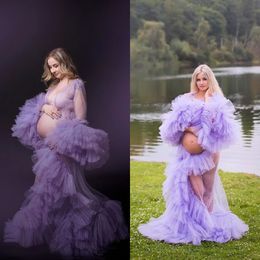 Charming Lavender Prom Dresses for Women Tiered Maternity Photoshoot Robes Long Party Evening Gowns Customise