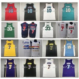 NC01 Basketball Jersey Mike 10 Bibby Larry 33 Team Usa 7 Bird Carmelo 7 Anthony Green Whit Blue Stitching Name Number