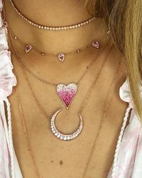 Chains Rose Gold Colour Three Design Pink White Cubic Zirconia Choker Charm Necklace Gorgeous Women Cz JewelryChains