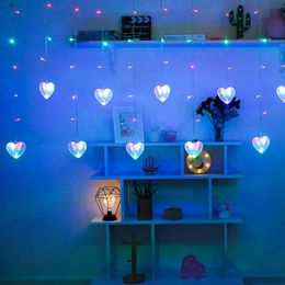 Strings Love Heart Shaped 96 LED Fairy Lights 8 Modes Festival String Curtain Lamp Garland Valentines Day Home Decoration EU PlugLED