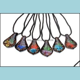 Pendant Necklaces Pendants Jewelry Wholesale 6Pcs Flower Statement Leaf Murano Mixed Colors Lampwork Glass Dhsf0