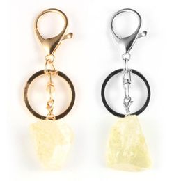 Keychains Natural Cute Citrines Key Rings Irregular Gem Stone Yellow Crystal Quartz Chain Alloy Lobster Clasp Keyring Unisex JewelryKeychain