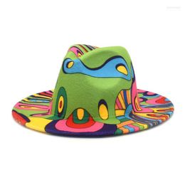 Personality Chic Women's Printing Woollen Hat Top Travel Sun Fedora Felted Classic Jazz Fashion Wide Brim Autumn Hats Elob22