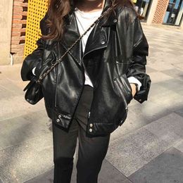 Female Streetwear Oversized Coat Korean Fashion Chic Spring New Faux Leather Jacket Women Casual PU Loose Motorcycle Jackets L220728