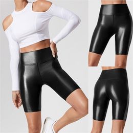 Women High Waist Faux Leather Shorts Sexy Slim Solid Black Summer Short Pants Casual Fashion Elastic PU 220622