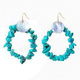 Women Natural Crushed Stone Dangle Earring Healing Reiki Asymmetric Chip Gravel Pierced Earrings Hoops Hanging Jewelry