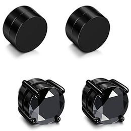 Clip-on & Screw Back Pairs Stainless Steel Magnetic Stud Earrings Unpierced Zircon For Men And Women 6MM Ear Clip SetClip-on