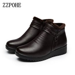 ZZPOHE Fashion Winter Boots Women Genuine Leather Ankle Warm Boots Mom autumn plush wedge shoes Woman shoes Big Size 3541 201029