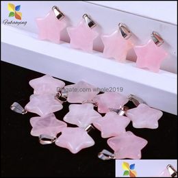 Charms Jewellery Findings Components Rose Quartzs Crystal Necklace Natural Stone Star Pendants Fashion Beads For Diy M Dws