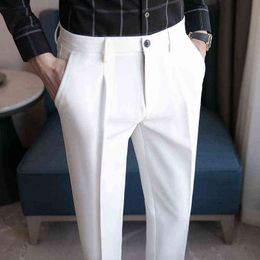 British Style Spring New Slim Fit Dress Pants Men Clothes Comfortable Anklelength Stretched Office Pants Formal Wear J220629