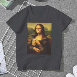 girls graphic shirts Canada - Men's T-Shirts Mona Lisa Dinking Women Clothing Beer Lover Gift Graphic Men Tshirts Vintage Alternative Loose Tops Kawaii Girls Streetwear