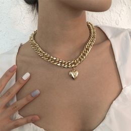 High Quality Punk Miami Cuban Choker Necklace Women Fashion Statement Colar Big Chunky Chain Heart Pendant Jewellery Steampunk Men